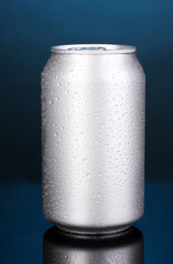 aluminum can on blue background