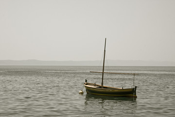 Fishing boat with a mast in sea