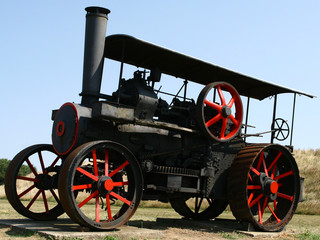 Steam powered agricultural tractor as exhibit in museum