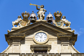 Pamplona city hall, Navarra, Spain. Detail top.