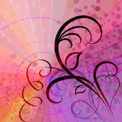 Colorful rays vector background with floral element.