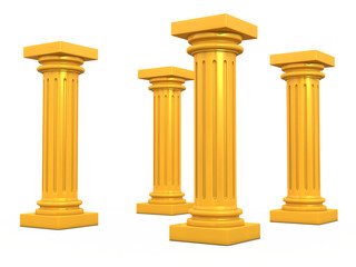Golden Columns 3d render illustration
