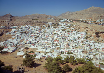 Panoramic view of Lindos, Rhodes Island, Greece