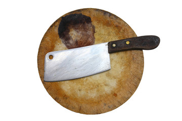 chef's knife on chopping block