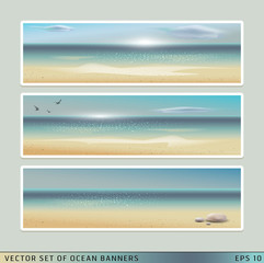set of vector horizontal summer beach, ocean banners
