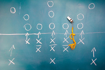 American football plan on blackboard
