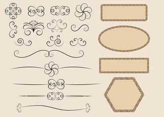 set of retro calligraphic design elements vector illustration - obrazy, fototapety, plakaty
