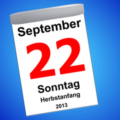 Kalender auf blau - 22.09.2013 - Herbstanfang
