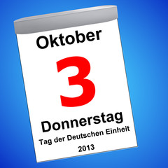 Kalender auf blau - 03.10.2013 - Tag der Deutschen Einheit