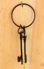 bunch of keys on wooden background