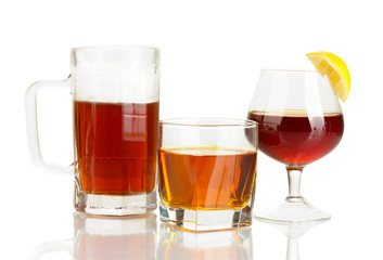 a variety of alcoholic drinks isolated on white