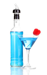 Tasty blue cocktail isolated on white