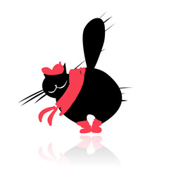 Funny black cat in fashion clothes for your design