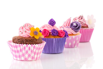 Row colorful cupcakes