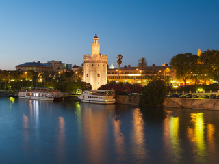 view of Golden Tower (Torre del Oro) of Seville, Spain over rive - 44365010