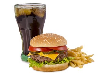 Burger, french fries and cola