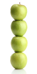 Ripe green apples with leaves  isolated on white