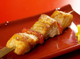Japanese skewered salmon Yakitori