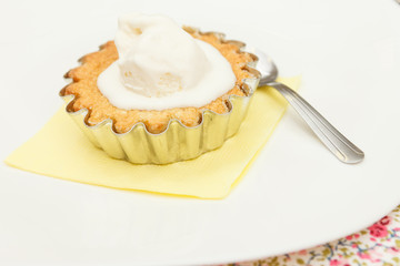 cake with vanilla ice cream