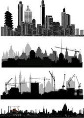 four modern city landscapes isolated on white