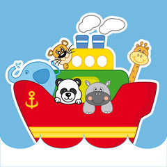 Fototapeta premium Barco de vapor infantil con animales
