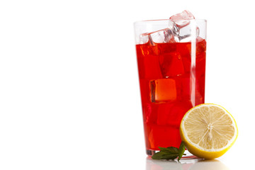 Exotic alcohol drinks set with fruits
