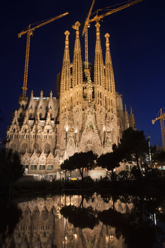 Sagrada Familia vertical night view. Barcelona