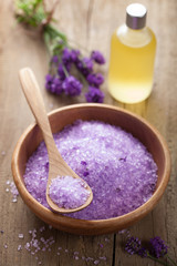 Fototapeta na wymiar lavender salt and essential oil