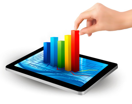 Tablet screen with graph and a hand  Vector