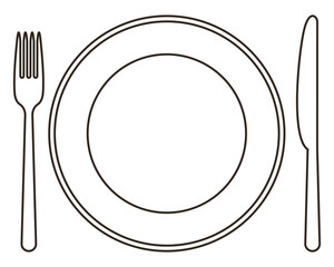 Plate, knife and fork
