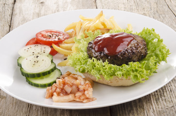 home made hamburger on a plate