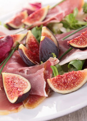 fig,prosciutto ham and salad