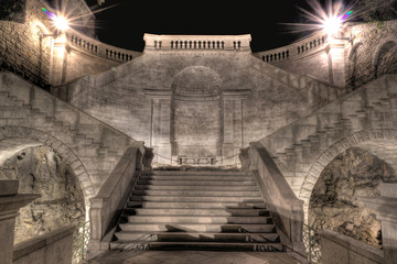 Night scene, flight of stairs of Scala dei Giganti in Trieste - obrazy, fototapety, plakaty