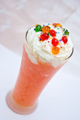 smoothie frappe with whipping cream and topping