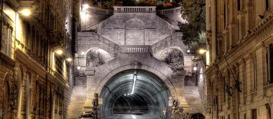 Night scene, flight of stairs of Scala dei Giganti in Trieste