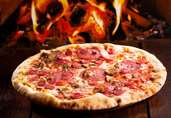 pizza with bacon and salami