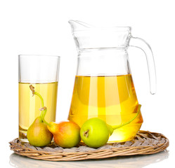 duchess drink with pears on wicker mat isolated on white.