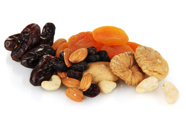 different dried fruits isolated on white