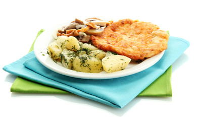 Roast chicken cutlet with boiled potatoes