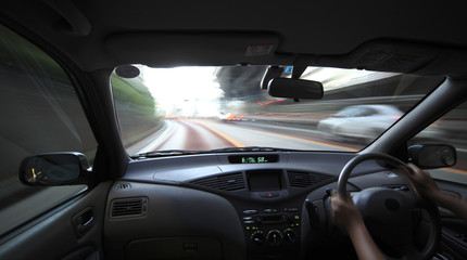 Obraz na płótnie Canvas Speed drive from car view.
