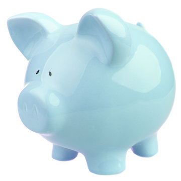 Blue Piggy Bank On White Background.