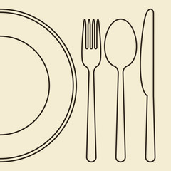 Plate, knife, fork and spoon