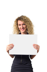 Fototapeta premium Business woman with blank poster