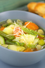 Bowl of homemade vegetarian Italian minestrone soup