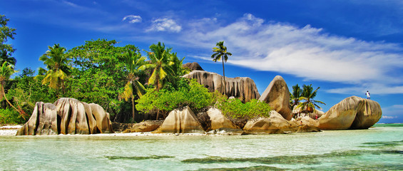 amazing Seychelles, anse D'argent, La digue island - obrazy, fototapety, plakaty