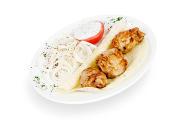 skewers of chicken fillet, grilled