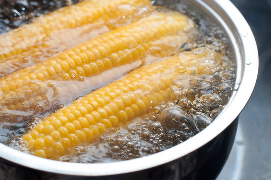 corn boiling in pot
