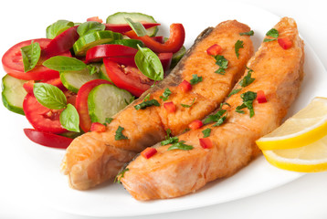 Fish dish - grilled salmon with vegetables 