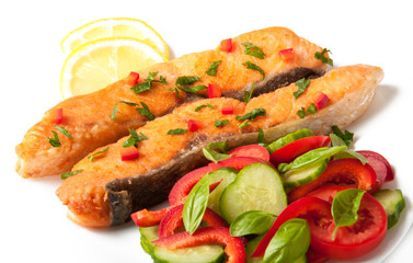Fish dish - grilled salmon with vegetables 