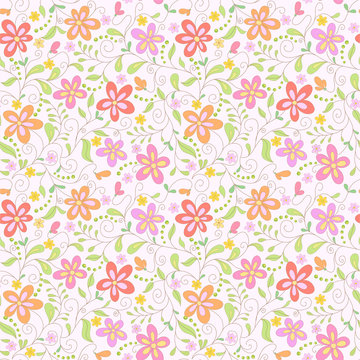 seamless  pink floral   background with butterfly